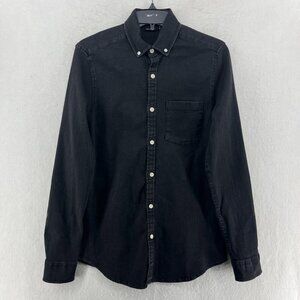 Asos Design Button Down Shirt Mens XS Black Denim Long Sleeve Classic Fit Casual